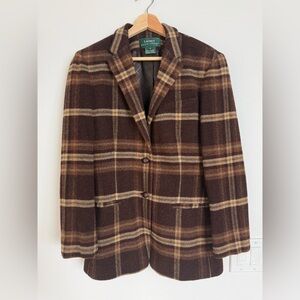 Vintage Ralph Lauren Brown Plaid Lambs Wool Blazer sz 8
